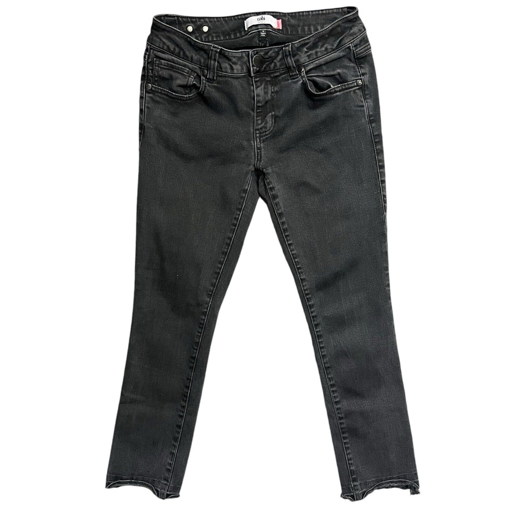 CAbi Jeans Black Denim Fringe Hems Stretch New‎ Crop 3189 Women Size 4 Low RIse